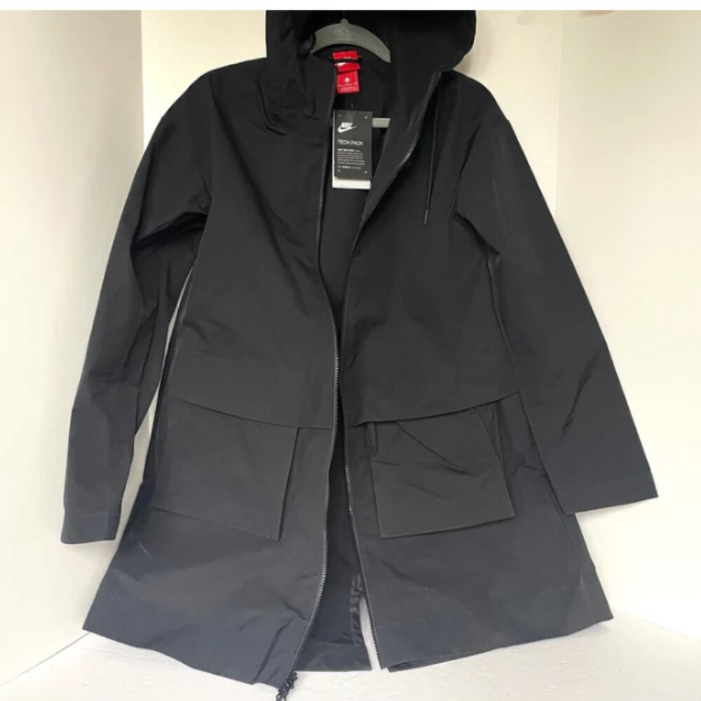 Nike Black Long Hooded Packable Shell Jacket Size S